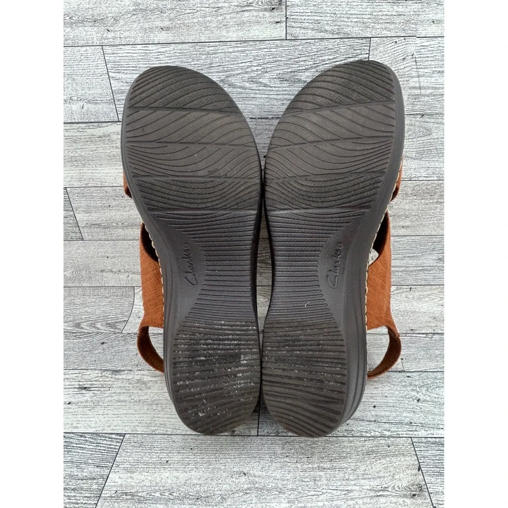 Clarks Collection Women Tan Brown Woven Wedge Sandals Ultimate Comfort Sz 9M